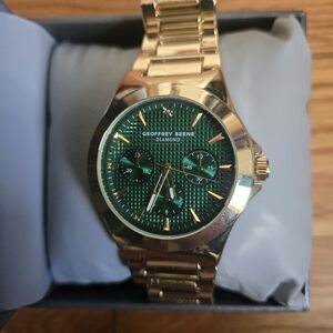 Geoffrey Beene Gold-Tone Watch with Green Face